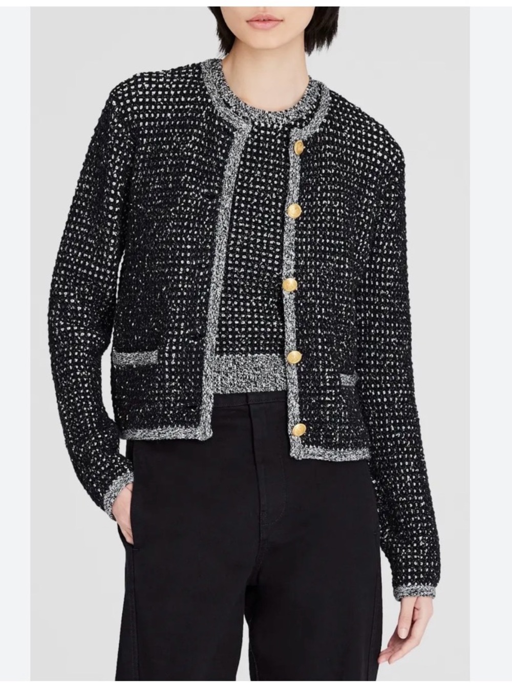 NWT CLUB MONACO TWEED KNIT BLACK/WHITE CARDIGAN SWEATER SIZE XS